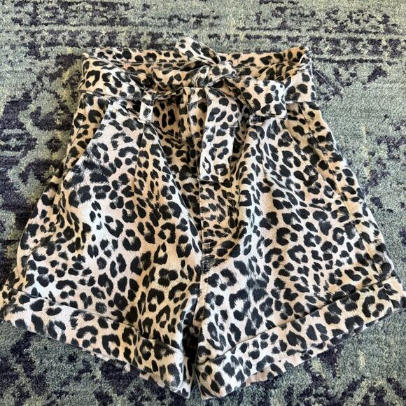 New without Tags Express Leopard Print Paper Bag Shorties with Tie-Belt Detail - Picture 3 of 9